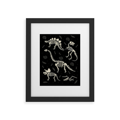 Lathe & Quill Dinosaur Fossils on Black Framed Art Print