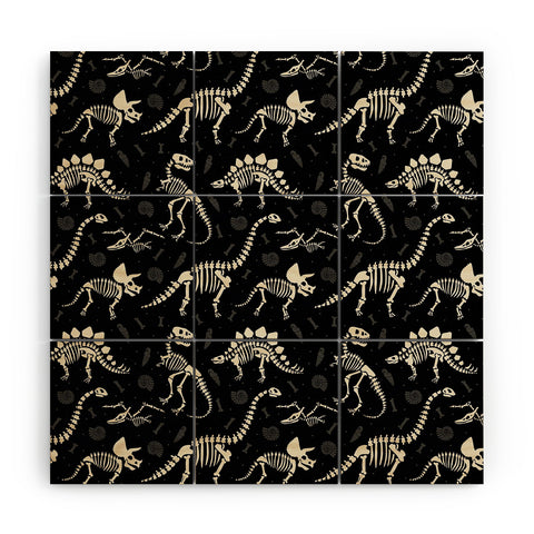 Lathe & Quill Dinosaur Fossils on Black Wood Wall Mural