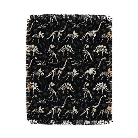 Lathe & Quill Dinosaur Fossils on Black Throw Blanket
