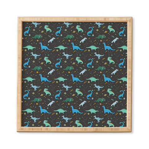 Lathe & Quill Dinosaurs in Space in Blue Framed Wall Art