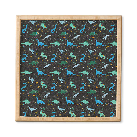 Lathe & Quill Dinosaurs in Space in Blue Framed Wall Art