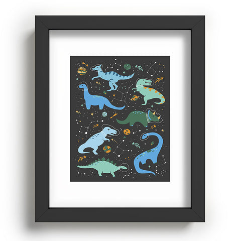 Lathe & Quill Dinosaurs in Space in Blue Recessed Framing Rectangle