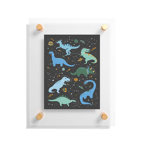 Lathe & Quill Dinosaurs in Space in Blue Floating Acrylic Print