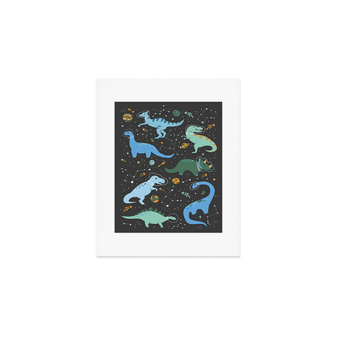 Lathe & Quill Dinosaurs in Space in Blue Art Print