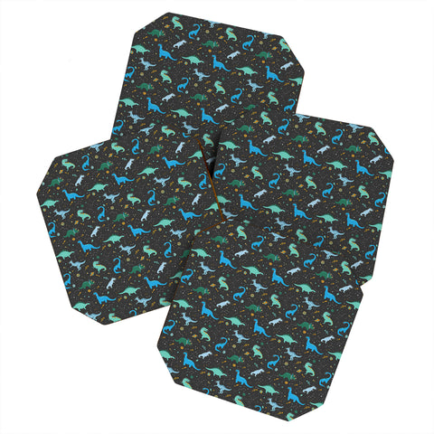 Lathe & Quill Dinosaurs in Space in Blue Coaster Set