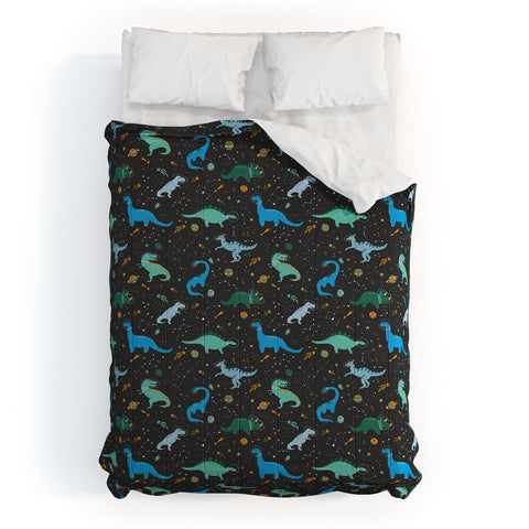 Lathe & Quill Dinosaurs in Space in Blue Comforter