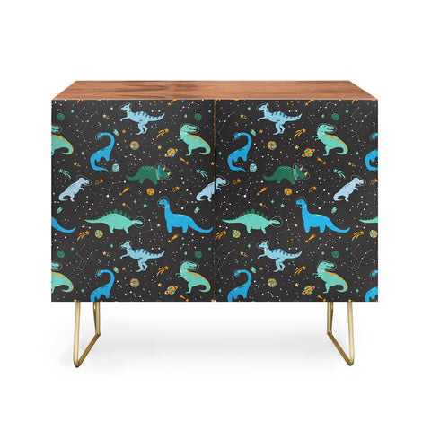 Lathe & Quill Dinosaurs in Space in Blue Credenza