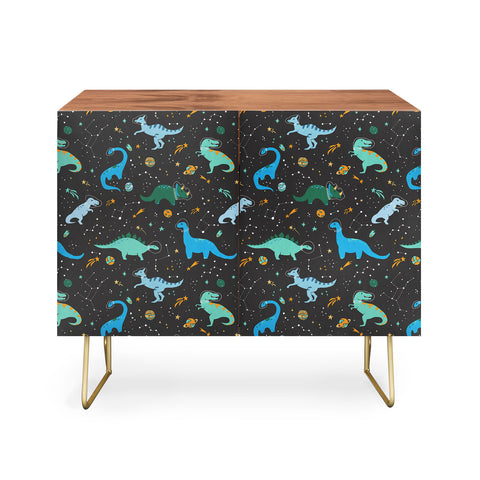 Lathe & Quill Dinosaurs in Space in Blue Credenza
