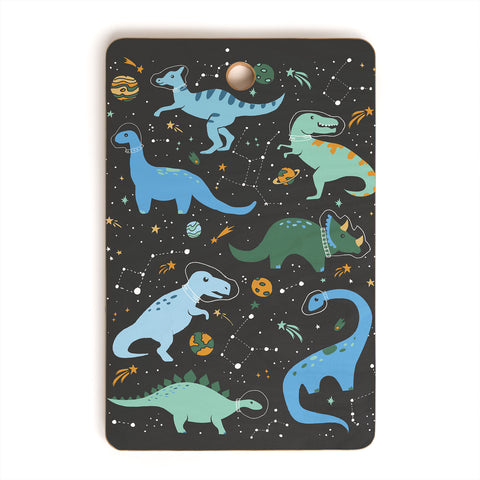 Lathe & Quill Dinosaurs in Space in Blue Cutting Board Rectangle