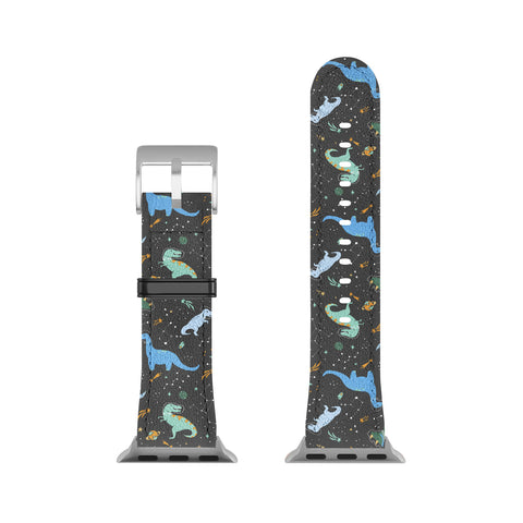 Lathe & Quill Dinosaurs in Space in Blue Apple Watch Band