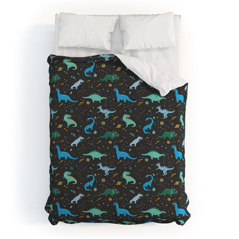 Lathe & Quill Dinosaurs in Space in Blue Duvet Cover
