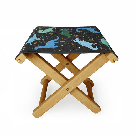 Lathe & Quill Dinosaurs in Space in Blue Folding Stool