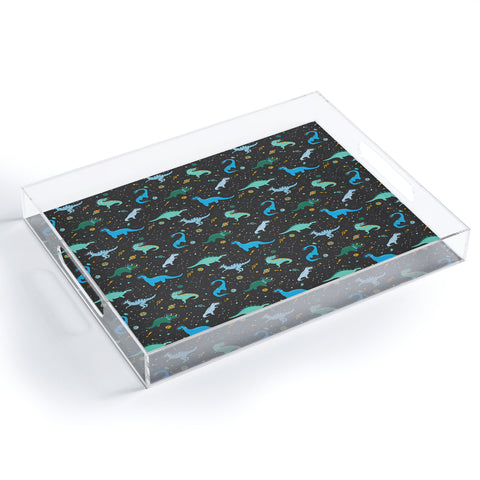 Lathe & Quill Dinosaurs in Space in Blue Acrylic Tray