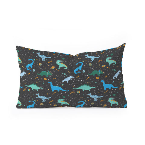 Lathe & Quill Dinosaurs in Space in Blue Oblong Throw Pillow