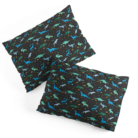 Lathe & Quill Dinosaurs in Space in Blue Pillow Shams