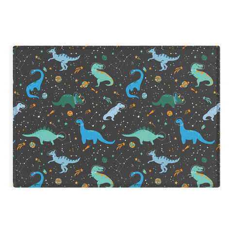 Lathe & Quill Dinosaurs in Space in Blue Outdoor Rug