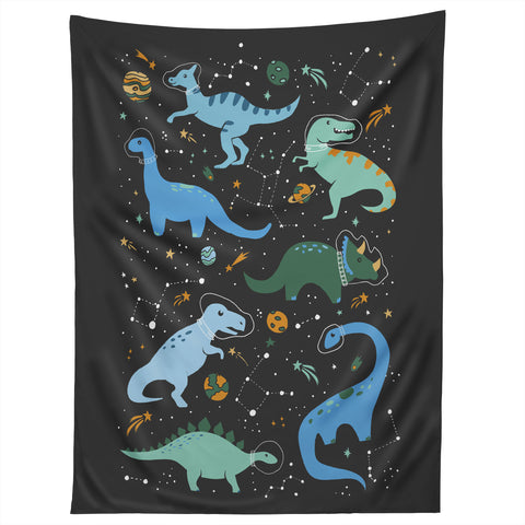 Lathe & Quill Dinosaurs in Space in Blue Tapestry