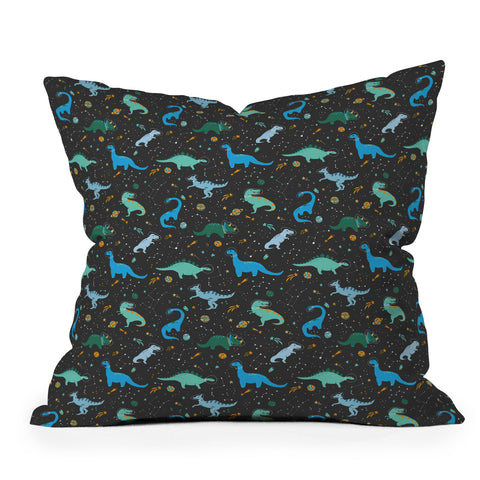 Lathe & Quill Dinosaurs in Space in Blue Outdoor Throw Pillow