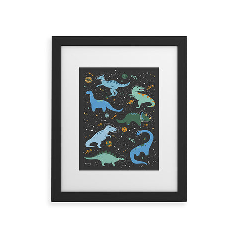 Lathe & Quill Dinosaurs in Space in Blue Framed Art Print