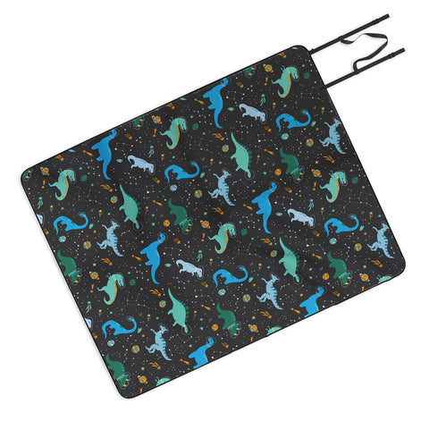 Lathe & Quill Dinosaurs in Space in Blue Picnic Blanket