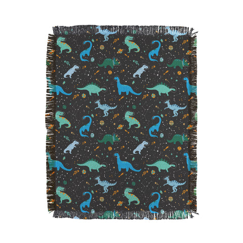 Lathe & Quill Dinosaurs in Space in Blue Throw Blanket