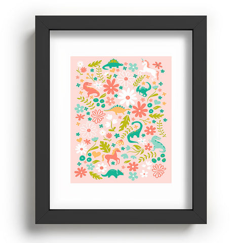 Lathe & Quill Dinosaurs Unicorns in Pink Teal Recessed Framing Rectangle
