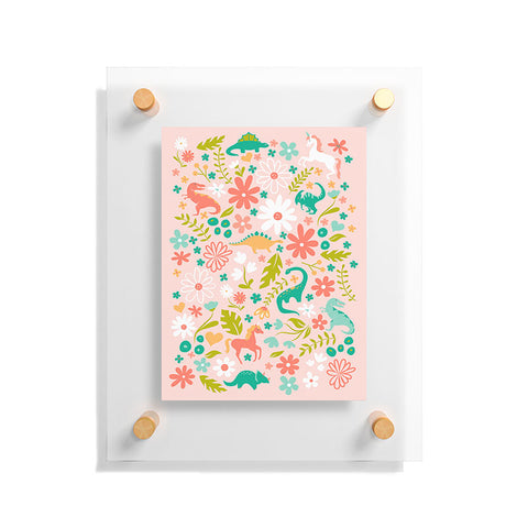 Lathe & Quill Dinosaurs Unicorns in Pink Teal Floating Acrylic Print