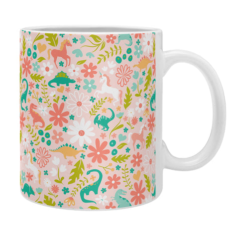 Lathe & Quill Dinosaurs Unicorns in Pink Teal Coffee Mug