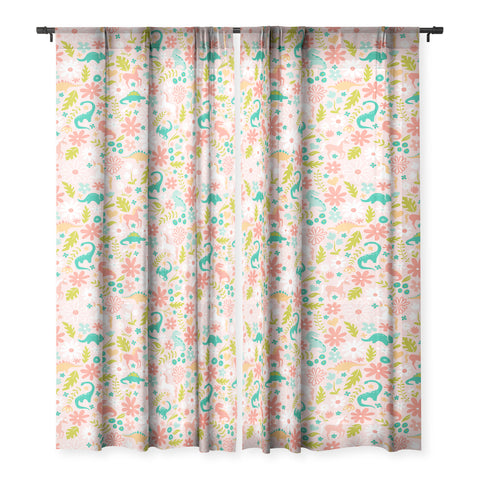 Lathe & Quill Dinosaurs Unicorns in Pink Teal Sheer Non Repeat