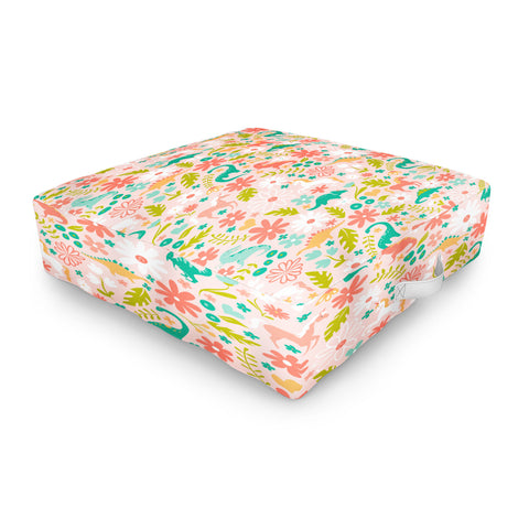 Lathe & Quill Dinosaurs Unicorns in Pink Teal Outdoor Floor Cushion