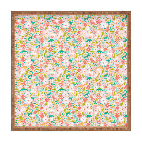 Lathe & Quill Dinosaurs Unicorns in Pink Teal Square Tray