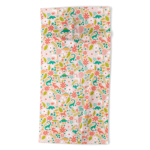 Lathe & Quill Dinosaurs Unicorns in Pink Teal Beach Towel