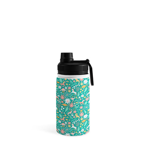 Lathe & Quill Dinosaurs Unicorns on Teal Water Bottle