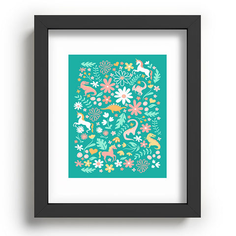 Lathe & Quill Dinosaurs Unicorns on Teal Recessed Framing Rectangle
