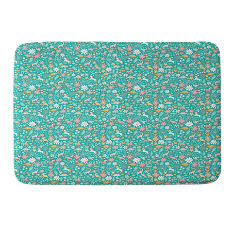 Lathe & Quill Dinosaurs Unicorns on Teal Memory Foam Bath Mat