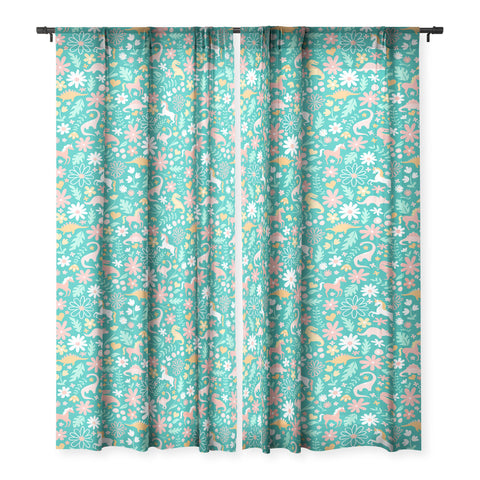 Lathe & Quill Dinosaurs Unicorns on Teal Sheer Non Repeat