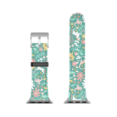 Lathe & Quill Dinosaurs Unicorns on Teal Apple Watch Band