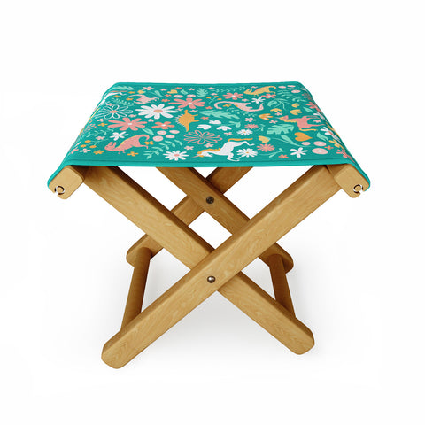 Lathe & Quill Dinosaurs Unicorns on Teal Folding Stool