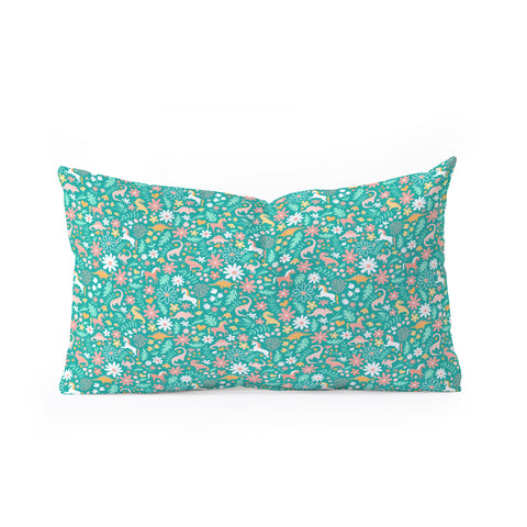 Lathe & Quill Dinosaurs Unicorns on Teal Oblong Throw Pillow