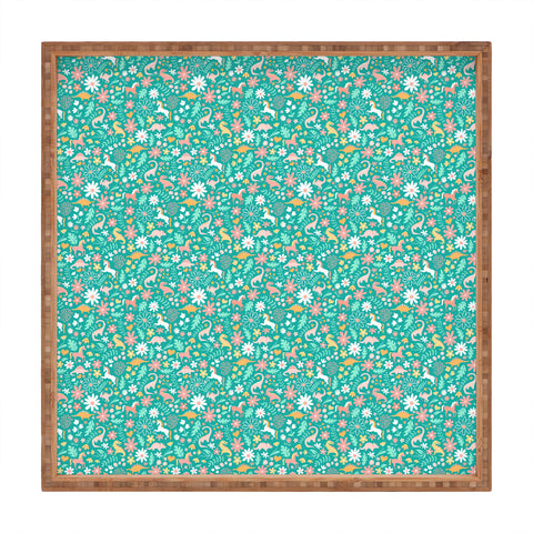 Lathe & Quill Dinosaurs Unicorns on Teal Square Tray