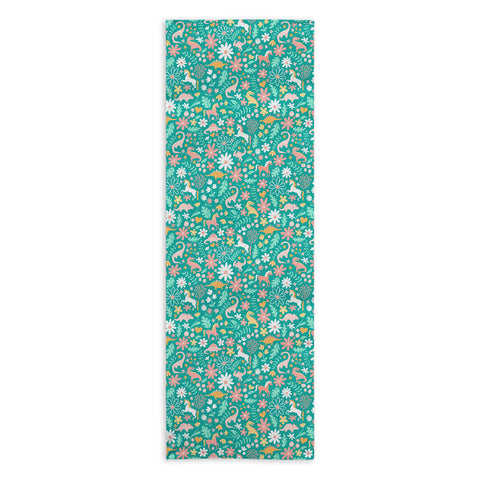 Lathe & Quill Dinosaurs Unicorns on Teal Yoga Towel