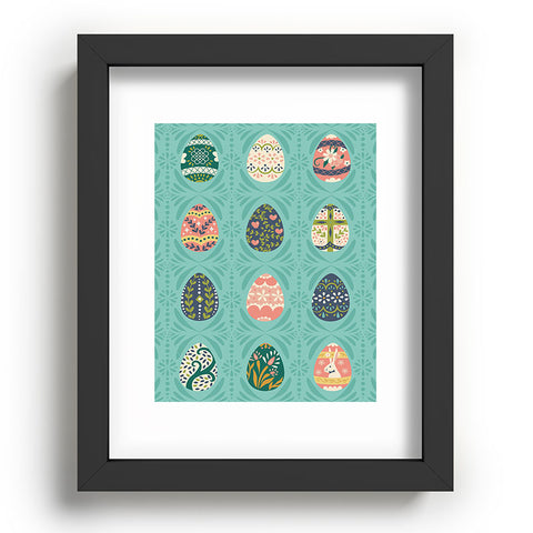 Lathe & Quill Floral Easter Eggs Aqua Recessed Framing Rectangle