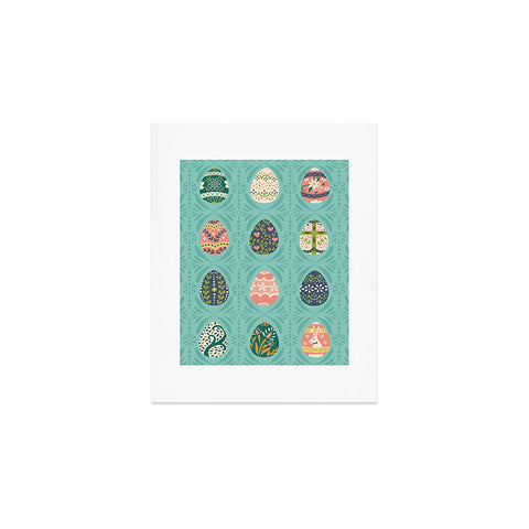 Lathe & Quill Floral Easter Eggs Aqua Art Print