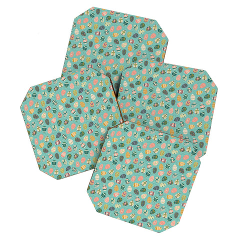 Lathe & Quill Floral Easter Eggs Aqua Coaster Set