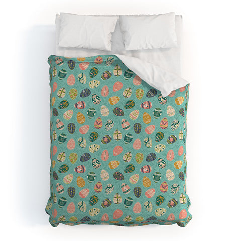 Lathe & Quill Floral Easter Eggs Aqua Duvet Cover