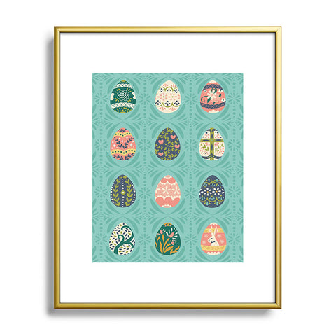 Lathe & Quill Floral Easter Eggs Aqua Metal Framed Art Print