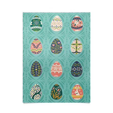 Lathe & Quill Floral Easter Eggs Aqua Poster