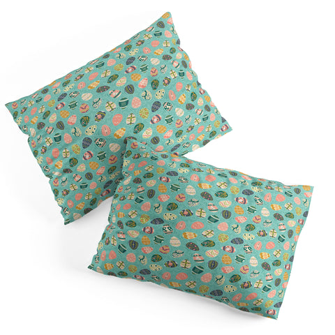Lathe & Quill Floral Easter Eggs Aqua Pillow Shams