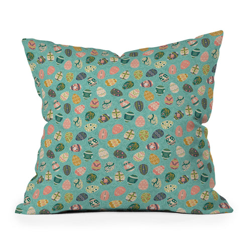 Lathe & Quill Floral Easter Eggs Aqua Throw Pillow