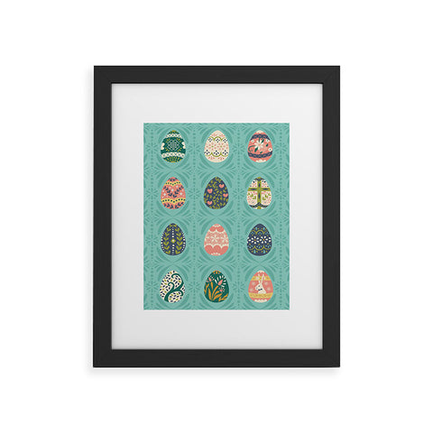 Lathe & Quill Floral Easter Eggs Aqua Framed Art Print